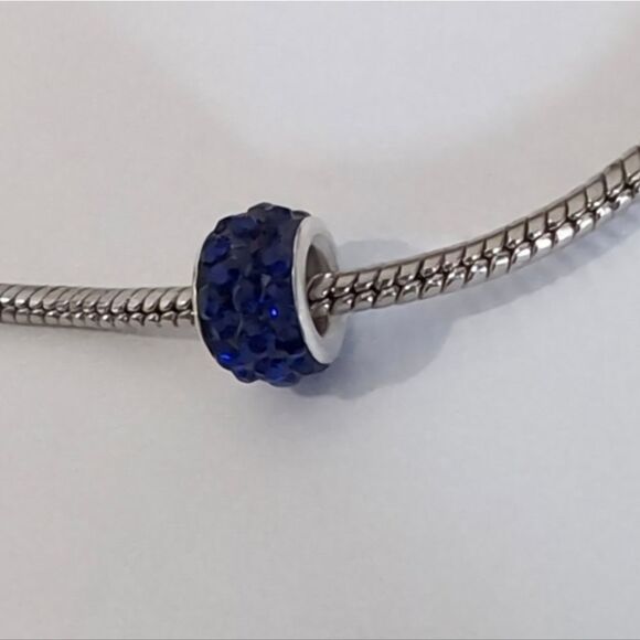 Silver Dark Blue with Dark Blue Rhinestones Charm for Pandora Style Bracelet‎ - Picture 1 of 3